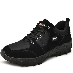 Durable black men's low-top hiking shoes with rugged non-slip rubber soles