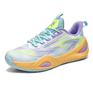 Vibrant low-top basketball shoes with breathable mesh and anti-slip rubber soles