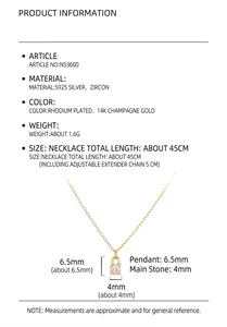 Detailed product specifications and measurements for the S925 silver lock pendant necklace