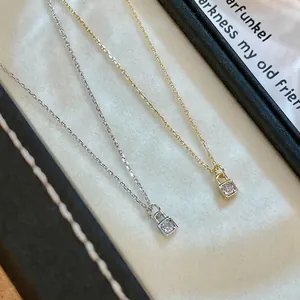 Elegant S925 sterling silver lock pendant necklaces with zircon in gold and silver finish