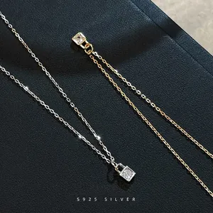 Elegant S925 silver lock pendant necklaces in gold and silver with sparkling zircon.