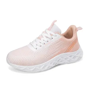 Women's Flyknit Running Shoes Lightweight Breathable Mesh Sneakers Casual Walking Sport Shoes Pink Blue White Y207