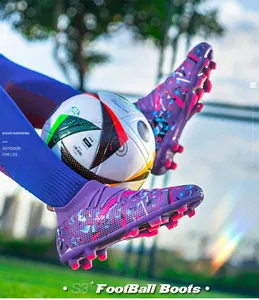 Men's purple graffiti football boots with high-top sock collar for FG training