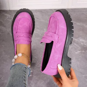 Vibrant purple platform loafers for women with vintage British style thick soles