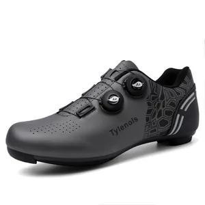 Professional grey cycling shoes with dual rotary buckle closure and breathable design