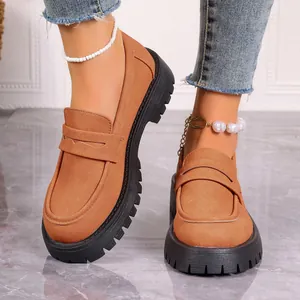 Women Retro PU Loafers British Style Chunky Platform Shoes Comfortable Casual Thick Sole Slip-On Dress Shoes Lady Casual Shoes