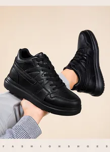 Black unisex platform sneakers with hidden height-increasing sole and leather finish