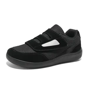 Casual black mesh walking shoes with triple velcro straps and a comfortable thick sole