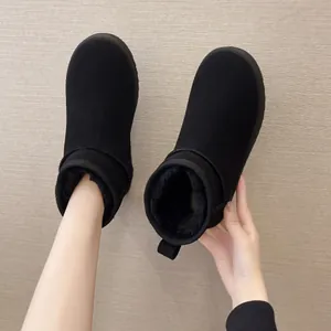 Winter warm black snow boots with thick faux fur lining for women