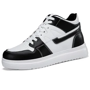 Classic black and white height-increasing skate shoes with thick sole and leather finish