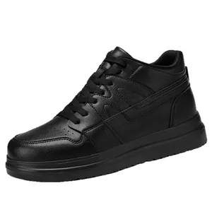 Black high-top platform skate shoes with durable leather upper and anti-slip sole.