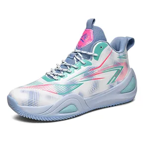 Sporty high-top basketball shoes with geometric patterns and non-slip soles