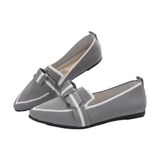 Élégantes chaussures plates en maille grise à bout pointu avec nœud papillon pour femmes