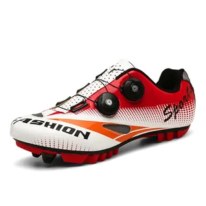 Scarpe da ciclismo professionali con doppia fibbia rotante in rosso e bianco