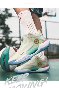 Close-up action shot of stylish low-top basketball shoes with rotating buckle on outdoor court