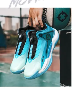 Close-up detail of turquoise mesh basketball shoes featuring a quick-rotate lace system