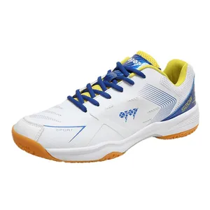 Chaussures de badminton professionnelles respirantes avec semelle en gomme blanche et bleue