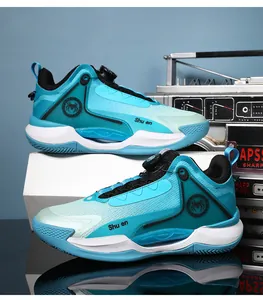 Breathable teal basketball shoes with rotary buckle and spider logo for active teens