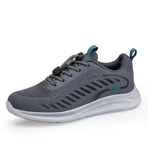 Grey breathable mesh walking shoe for men and women with adjustable toggle laces
