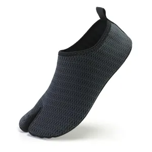 Black and grey split-toe water shoes with breathable mesh for swimming and yoga.