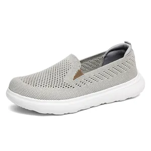 Unisex Flyknit Mesh Walking Shoes Breathable Slip On Casual Sneakers Men Women Hollow Out Lightweight Seniors Parents Sport Shoes