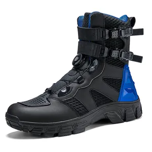 Botas de moto profesionales para hombre con cierre rotatorio y protección para el cambio