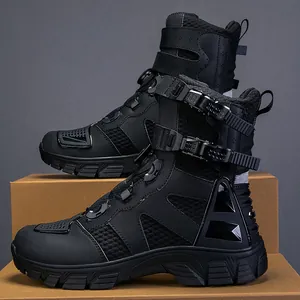 Botas de moto profesionales negras de caña alta con hebilla giratoria y correas