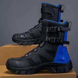 Botas profesionales de moto con hebilla giratoria y protección para el cambio, negro y azul