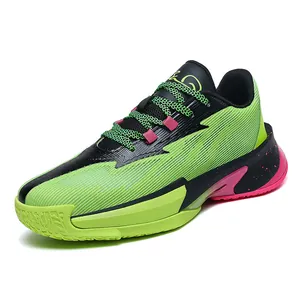 Professional low-top lime green and black basketball training shoes for men and women