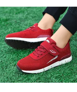 Red breathable mesh sneakers for men and women, lightweight walking and running shoes