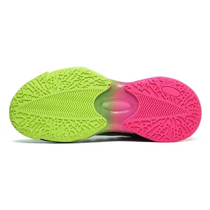 Professional basketball shoes 8507 with non-slip green and pink gradient outsoles