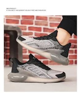 Detailed view of men's breathable mesh running shoes featuring a translucent cushioning sole.