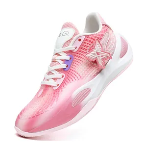 Stylish pink and white gradient low-top basketball shoes for training and competition