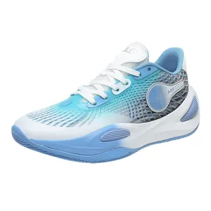 Luminous low-top basketball sneakers in stylish light blue and white design