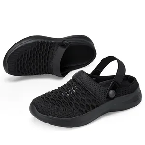 Breathable black mesh garden clogs for women with adjustable heel strap dual-wear design