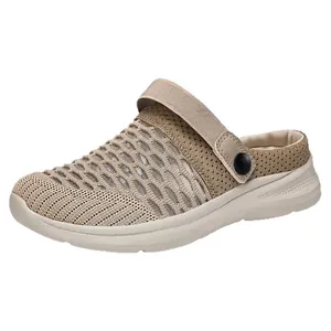 Breathable mesh garden shoes for women with adjustable heel strap in stylish beige color
