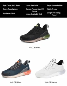 Detail view of men's athletic sneakers in three color options with popcorn soles