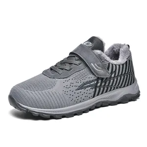 Gefütterte Flyknit-Walkingschuhe mit warmem Wintermesh für Herren und Damen in Grau