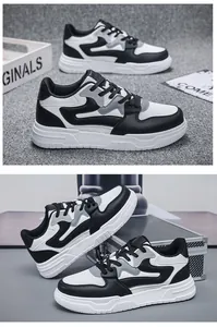 Detalle de zapatillas retro para hombre en acabado negro blanco y gris