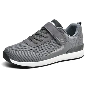 Lightweight grey breathable mesh walking sneakers with adjustable velcro strap for unisex