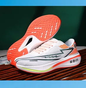 Close-up detail of breathable mesh running shoes with cushioning sole and dragon design