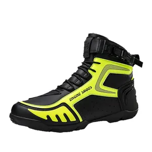 Hohe Motorradstiefel in Schwarz und Limettengrün mit verstärktem Schalthebelschutz