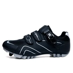Chaussures de cyclisme VTT professionnelles noires avec boucle et bandes velcro