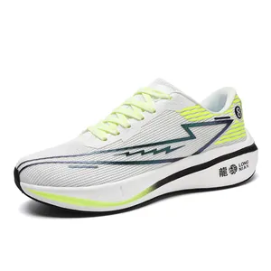 Breathable white mesh running sneakers with cushioned soles for men and women