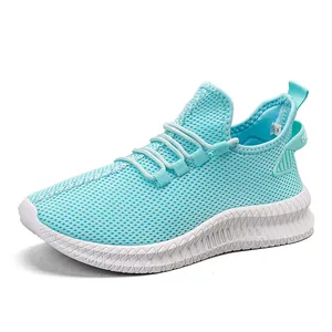 Lightweight breathable mesh athletic running shoes in vibrant turquoise for men and women.