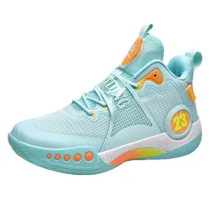 Hellblaue und orangefarbene Mesh-Basketballschuhe mit Klettverschluss für Herren