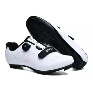 Zapatillas de ciclismo blancas profesionales con hebilla giratoria y correa SPEED.