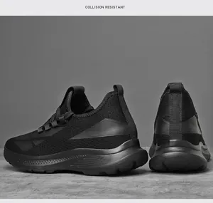 Seiten- und Rückansicht der schwarzen Mesh-Sportschuhe mit hoher Sohle und Keilabsatz