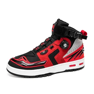 Botas de moto altas profesionales en rojo y negro con cierre de hebilla giratoria