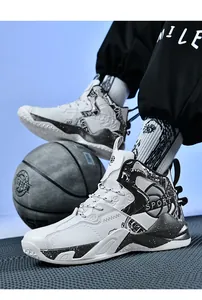 Scarpe da basket alte con motivo graffiti bianco e nero in pelle